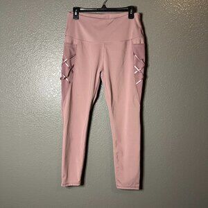 Light Pink Cropped Leggings with Crisscross Detail, Size Xlarge
